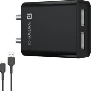 Portronics 12 W 2.4 A Wall Charger for Mobile with Detachable Cable (Black, Cable Included)